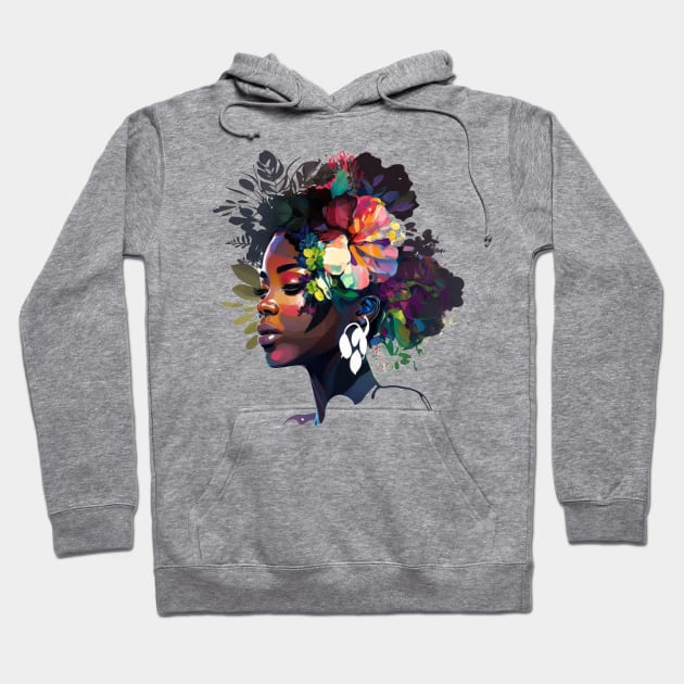 Afro Natural Curly Black women Floral Flowers Hoodie by KAWAIIBYHM